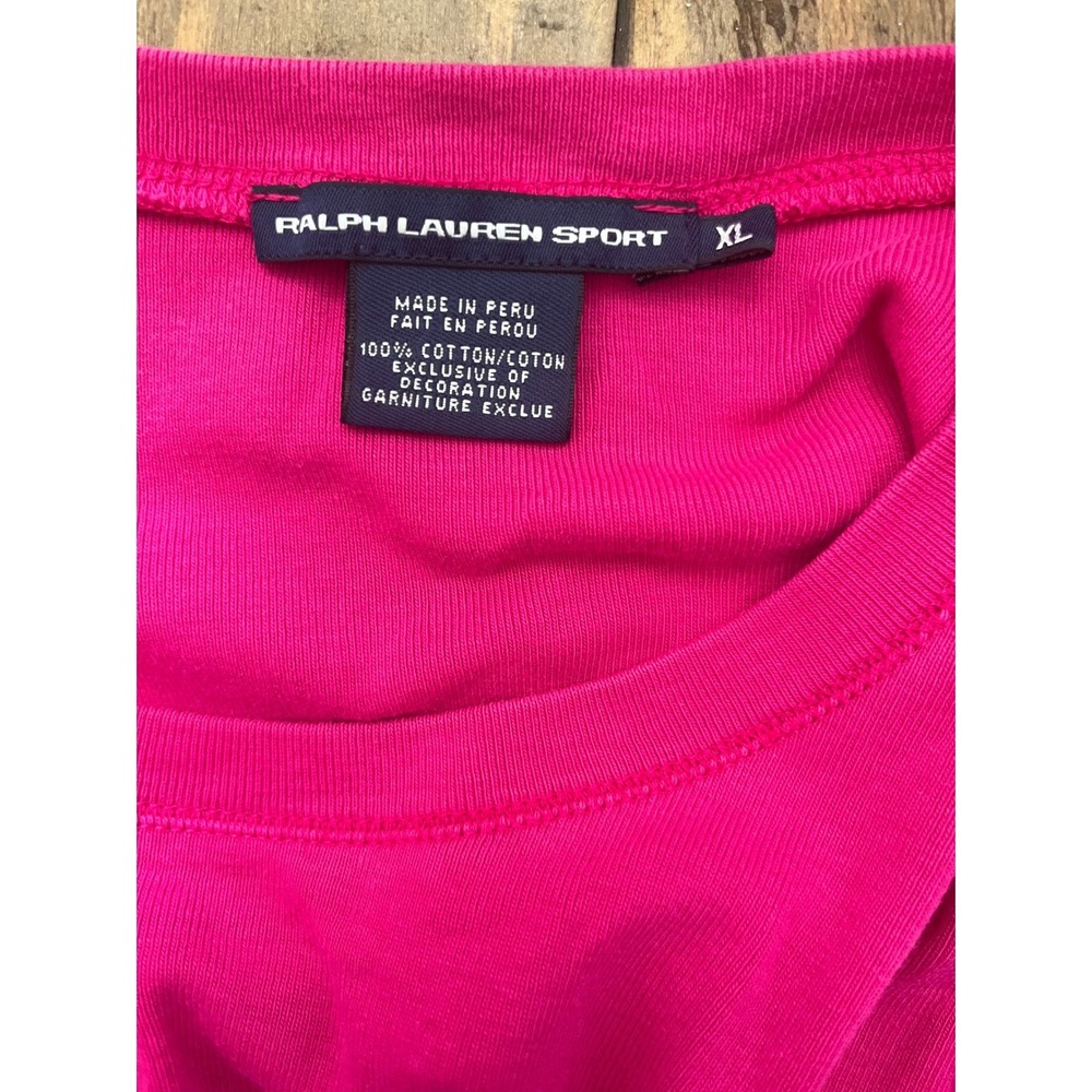 RALPH LAUREN SPORT Long Sleeve Ribbed Knit Top Women XL Pink Pony Logo Preppy - Picture 3 of 5